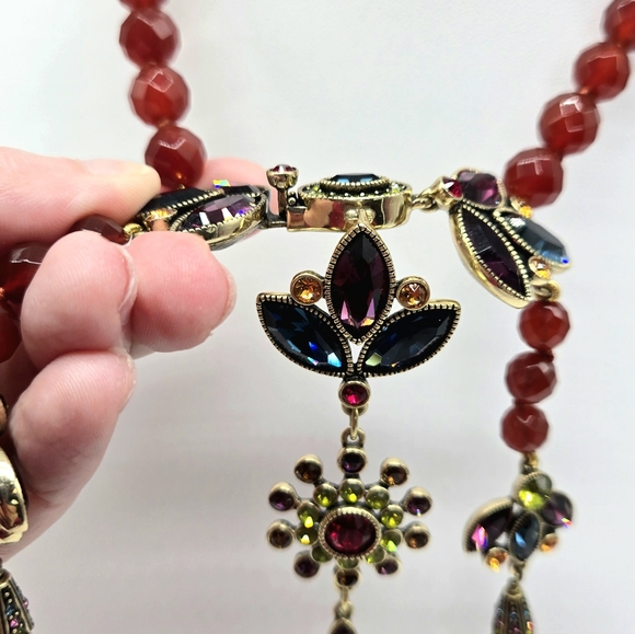 Heidi Daus Genuine Carnelian and Swarovski Crystal Hidden Front Closure Necklace - Picture 8 of 11